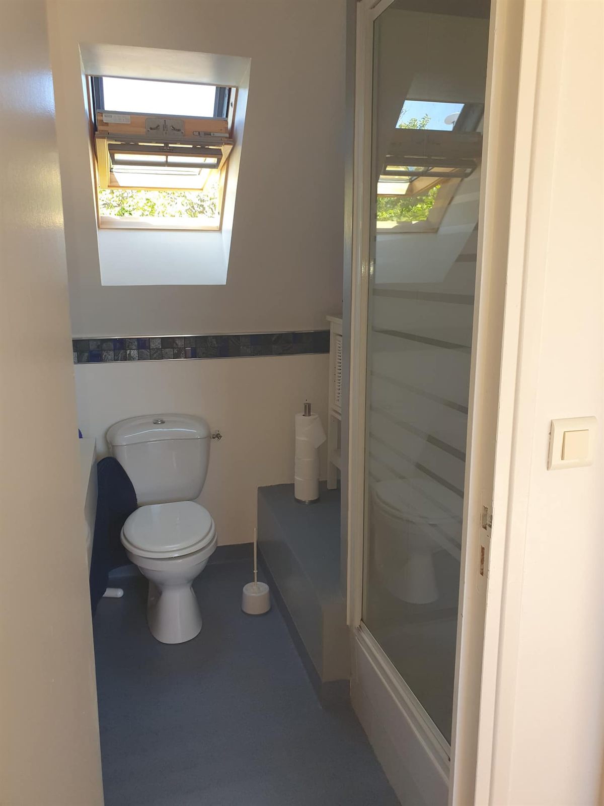 Salle de bain avec douche et WC sous les combles